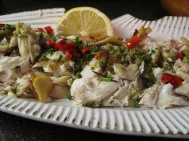 Fish Baked in Salt with Thyme and rosemary with Vegan Pesto