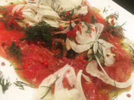 Tuna Carpaccio with red peppercorns fouravocados.com